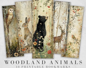 10 Woodland Animals Printable Bookmarks | Digital Download JPG Bookmark Set| PNG bookmark sublimation | Cute bookmark set | Fussy Cuts Gift