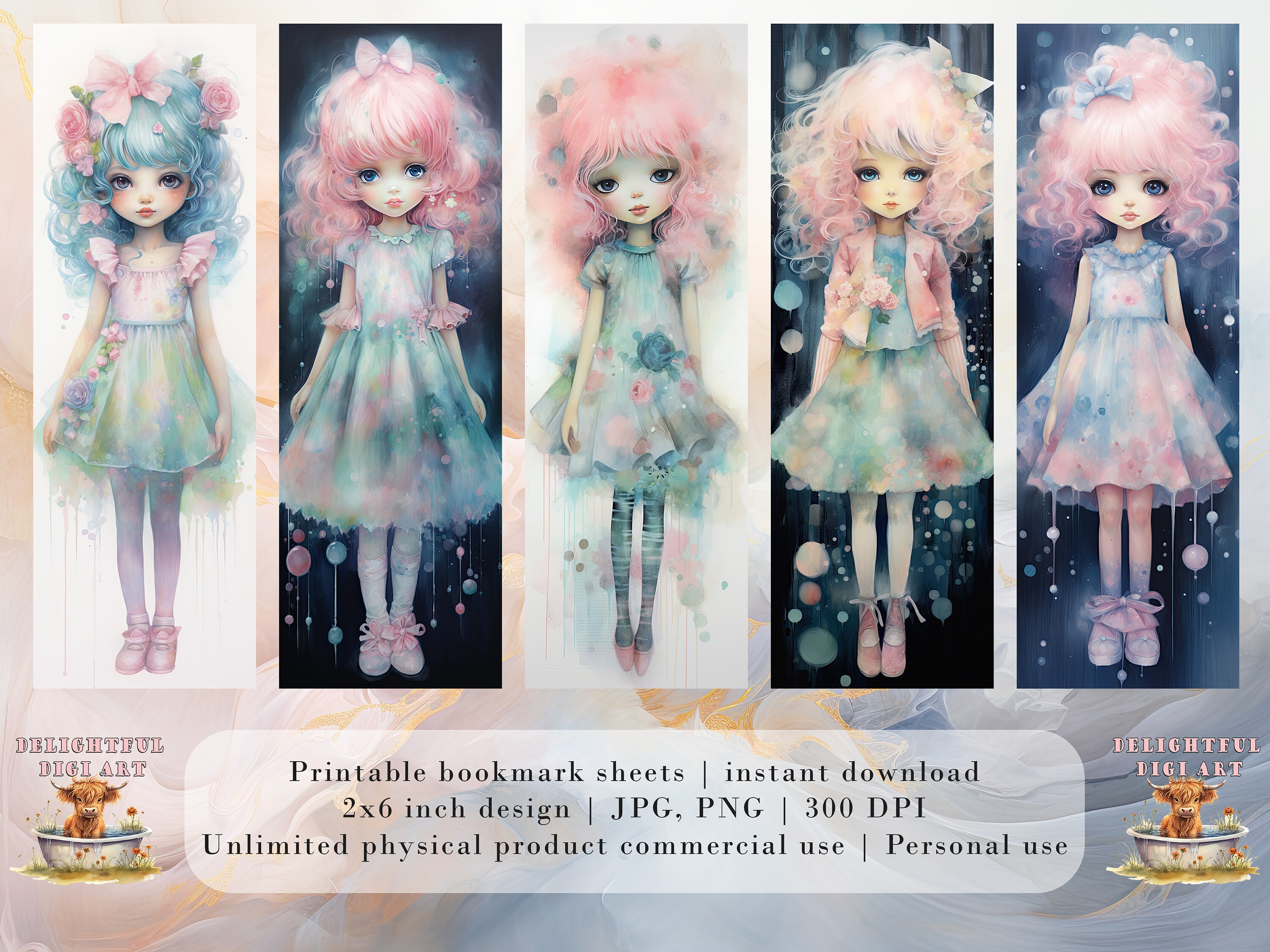10 Pastel Girls Watercolor Printable Bookmarks | Digital Download JPG ...