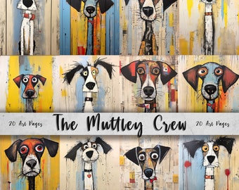 The Muttley Crew Printable Art Pages| Digital Download Paper Set| Whimsical Digital Paper| Quirky Dogs| Mixed Media Mutts| Junk Journal Art