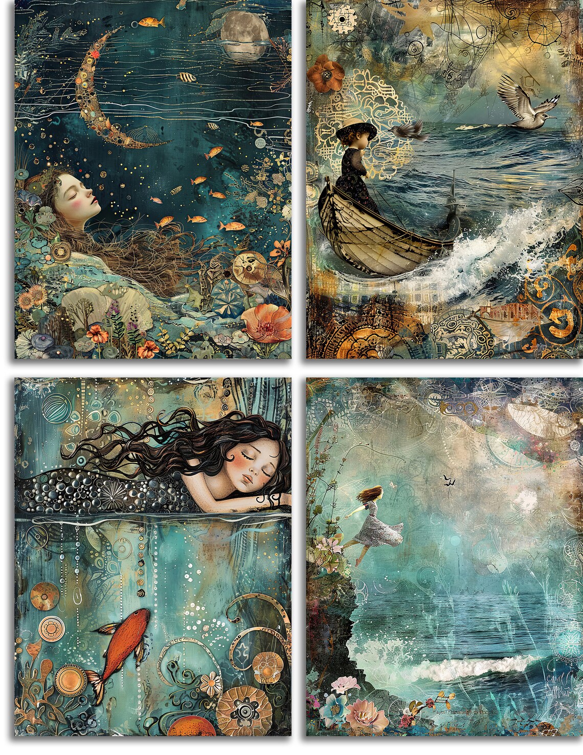 Dream of the Ocean Printable Art Pages, Quirky Digital Scrapbook, Mixed ...