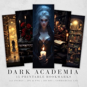 15 Dark Academia Bookmark Designs | Printable Bookmarks digital download, Sublimate Cricut Silhouette print and cut, Fantasy Bookmark Bundle