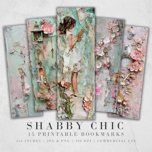 Shabby Chic Lesezeichen zum Ausdrucken| 15 Lesezeichen mit Papiercollage | 3 JPG-Dateien| PNG Lesezeichen Sublimation | Sammelalbum Fussy Schnitte | DIY Geschenk