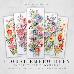 20 3D Blumen druckbare Lesezeichen | Digitaler Download JPG Lesezeichen Blätter | PNG Lesezeichen Sublimation | Blumen Lesezeichen Set