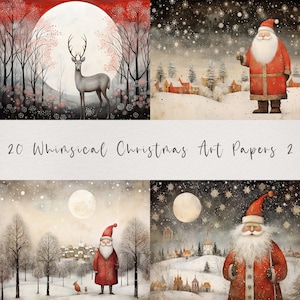 20 Whimsical Christmas Printable Art Pages| Digital Download JPG Paper Set| PNG sublimation| Whimsical Digital Paper | Retro Santa Claus image 7