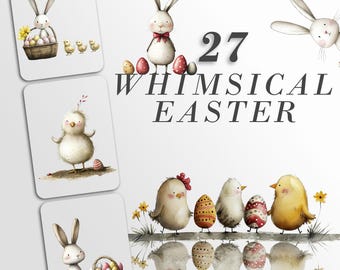 Whimsical Easter Clipart: Fun Quirky Graphics for Crafts and Decor, Bunnies and Chicks PNG Bundle, Sublimation files, Printable Art