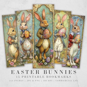 Marcadores imprimibles de conejitos de Pascua caprichosos / Lindas hojas de marcapáginas / Sublimación PNG / Regalo para amantes de los libros / Etiquetas de diario basura / Imágenes de álbumes de recortes