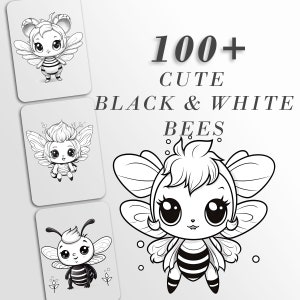 Cute Bee Clip Art, pacote preto e branco de abelha PNG, Honey Bee Art, Busy Bees ClipArt, uso comercial, sublimação de camiseta, página de livro para colorir