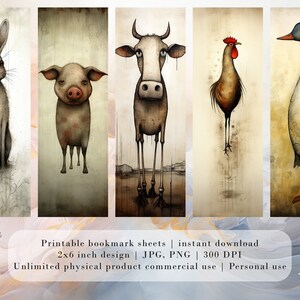 10 Farmhouse Animal Printable Bookmarks | Farm Animal Digital Download ...