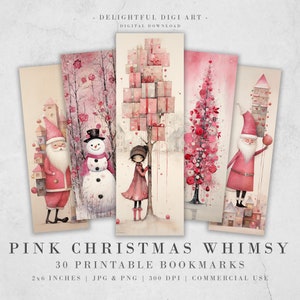 30 segnalibri stampabili di Natale carini / download digitale capriccioso rosa set di segnalibri JPG / sublimazione segnalibri PNG set di segnalibri natalizi stravaganti