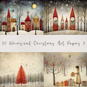 20 Whimsical Christmas Printable Art Pages| Digital Download JPG Paper Set| PNG sublimation| Whimsical Digital Paper | Retro Santa Claus image 4