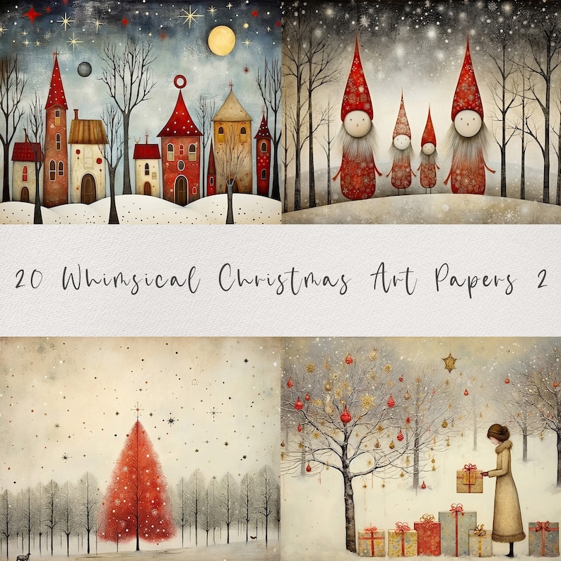 20 Whimsical Christmas Printable Art Pages| Digital Download JPG Paper Set| PNG sublimation| Whimsical Digital Paper | Retro Santa Claus image 4
