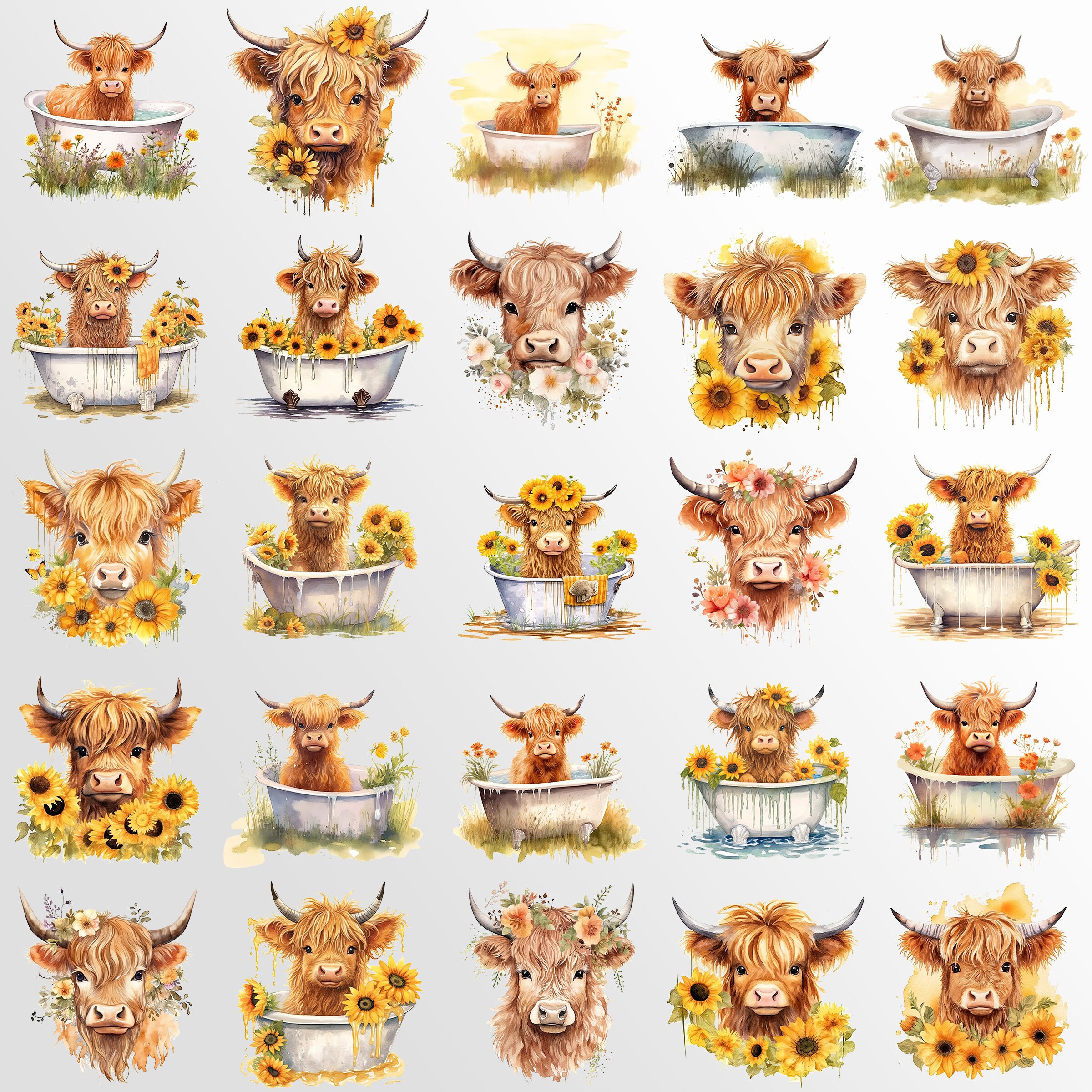 Highland Cow Watercolor Clipart Cow PNG Baby Shower Art - Etsy