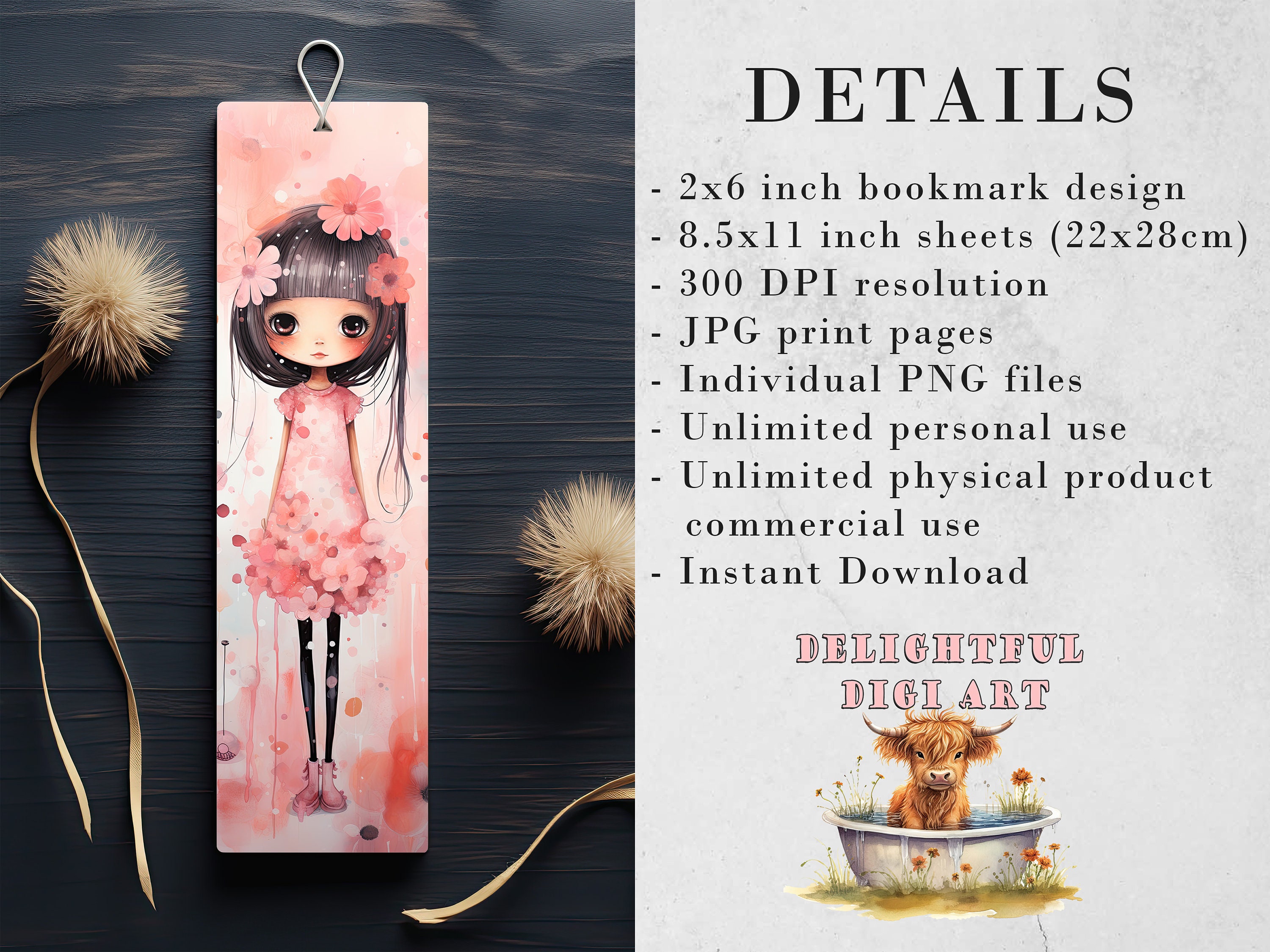 20 Flower Girls Watercolor Printable Bookmarks | Digital Download JPG ...