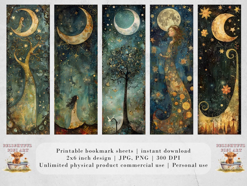 Utskrivbara bokmärken med himmelsk dröm | Bokmärken med drömtema | 3 JPG-ark | Sublimering av PNG-bokmärken | Nyckfull scrapbooking DIY-presentidé bild 3
