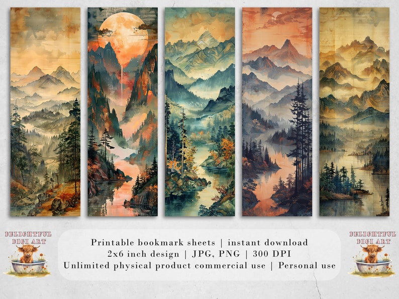 10 Misty Mountains Printable Bookmarks | Digital Download JPG Bookmark ...