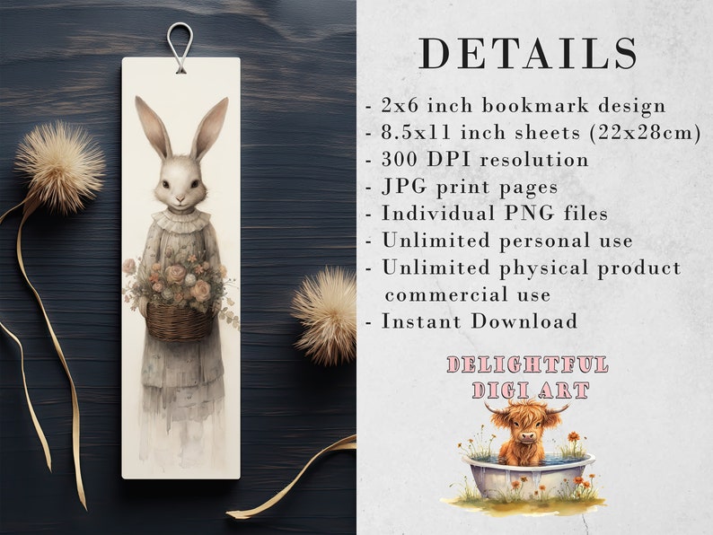 Easter Bunny Whimsy Printable Bookmarks, Cute Animal Book Lovers ...