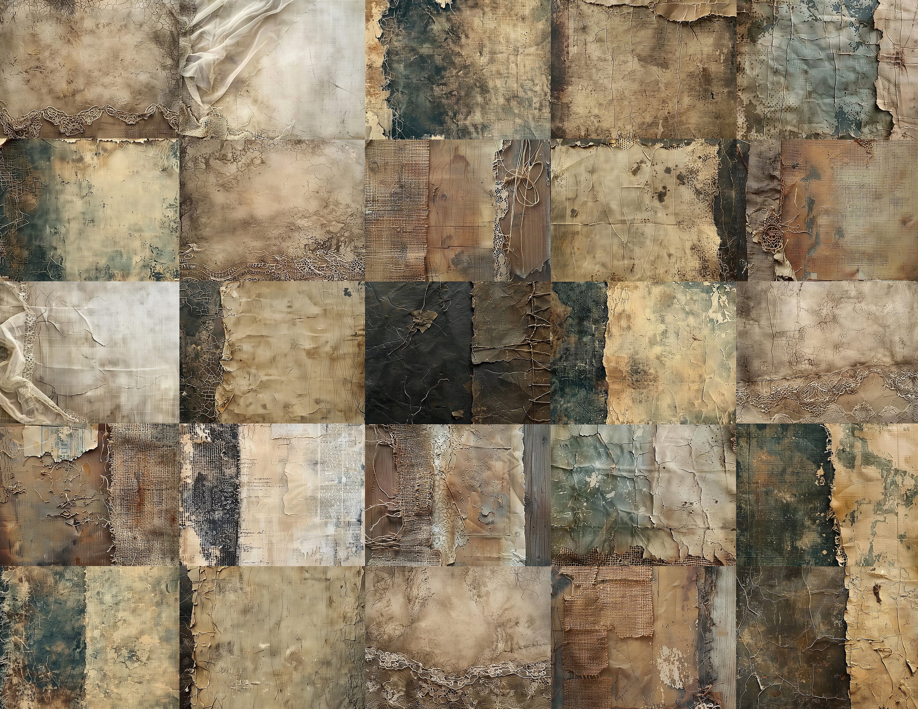 Antique Textures - 60 Vintage Muted Textural & Tattered Layered Papers ...