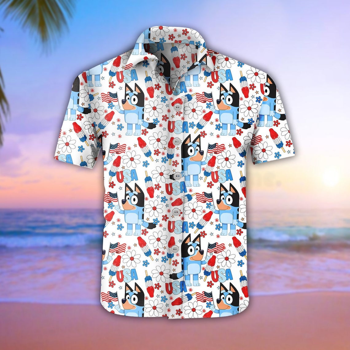 Bluey Funny Hawaiian Shirt Bluey 4th Of July Button Shirt Summer Gift For  Men And Women