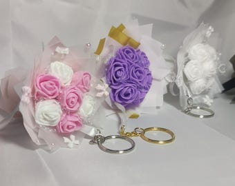 Mini Bouquet Keychain | Rose Flower Keyring | Handmade Keychain Gift | Cute Bag Charm | Bridesmaid Favor | Friendship Gift