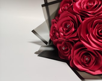 Satin Ribbon Flowers | Artificial flowers | Eternal Rose Bouquet | Wine Red Rose Bouquet