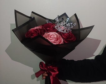 Satin Ribbon Flowers | Artificial flowers | Eternal Rose Bouquet | Wine Red Rose Bouquet