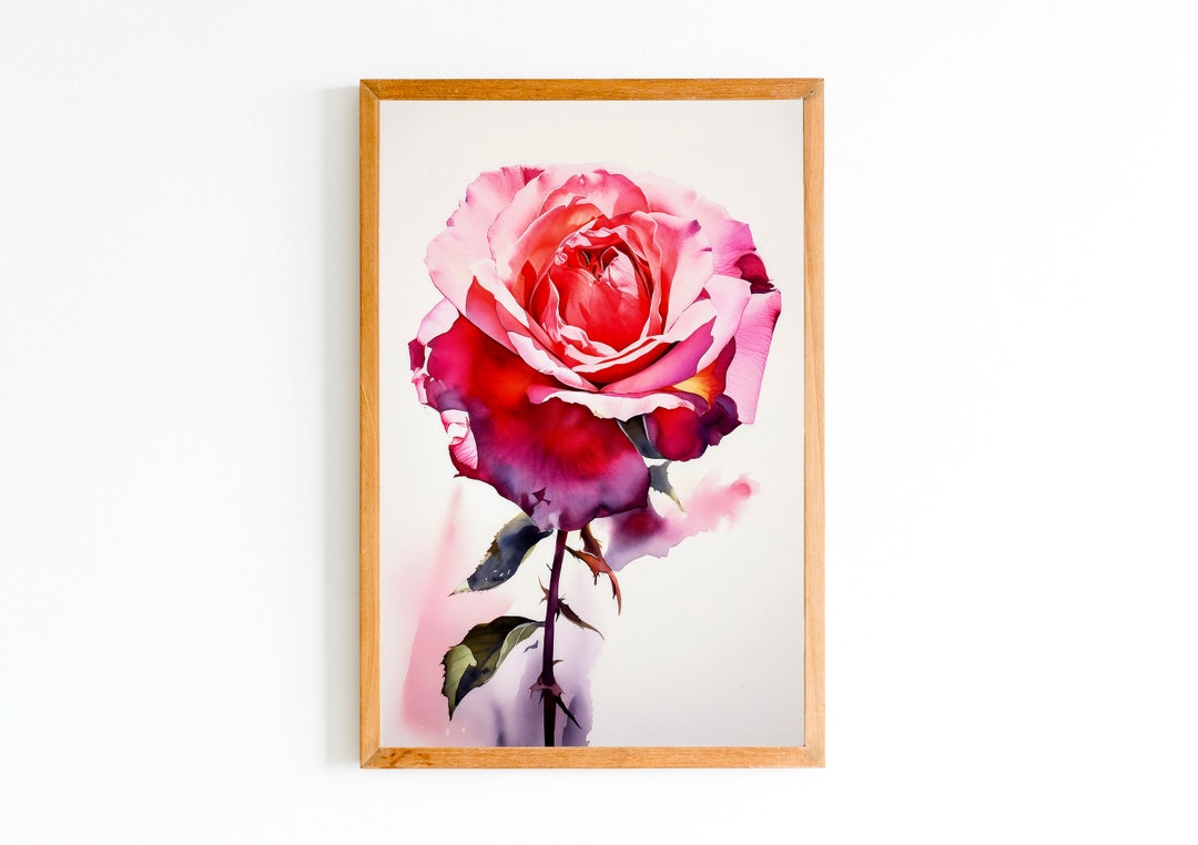 Watercolor Pink Rose Flower Print | Rose Flower Art Print | Rose Wall ...