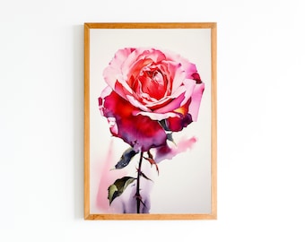 Acuarela rosa rosa flor impresión / rosa flor arte impresión / decoración de la pared rosa / flores de pared impresión / descarga instantánea / arte imprimible /