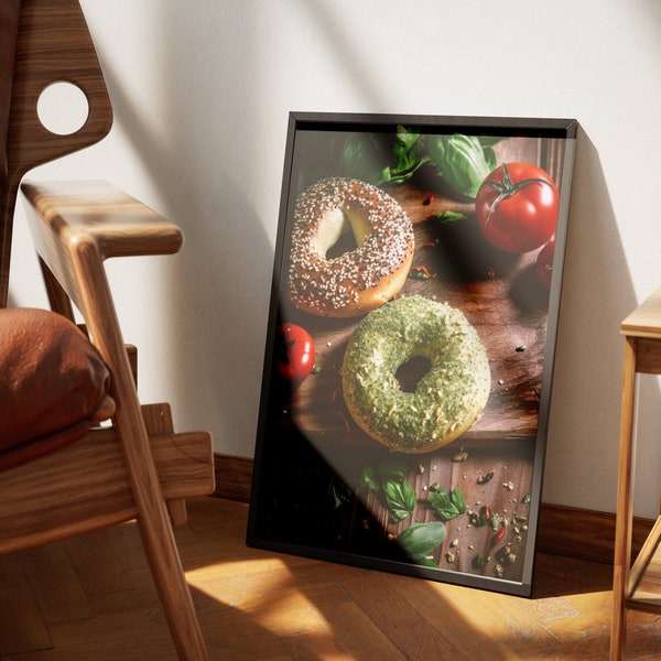 Bagels with Basil Garlic Pesto and Cherry Tomatoes Photography Digital Print