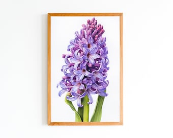 ヒヤシンスの花瓶の水彩画：春の花のアートプリント（デジタル