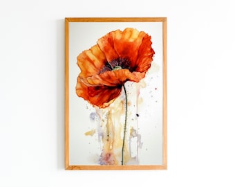 Watercolor Poppy Flower Print | Poppy Flower Art Print | Poppy Wall Decor| Wall Flowers Print | Instant Download | Printable Art |