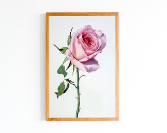 Acuarela rosa rosa flor impresión / rosa flor arte impresión / decoración de la pared rosa / flores de pared impresión / descarga instantánea / arte imprimible /
