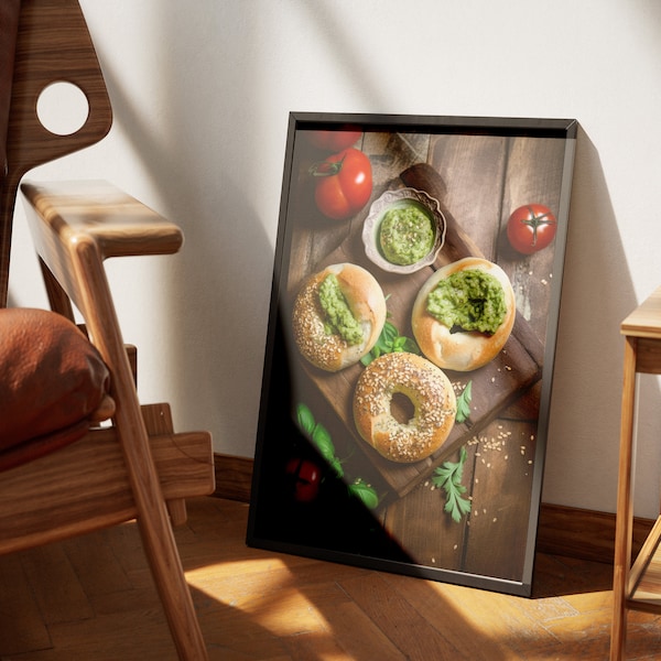 Bagels with Basil Garlic Pesto and Cherry Tomatoes Photography Digital Print