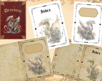 Magic Dragons Journal kit Printable . 31 pages+covers. Book of Shadows PDF. Magic Fantasy Journal. Instant Download