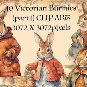 10 Victorian Bunnies PNG (PART1)  Beatrix Potter style. Fairytale . Cottagecore Instant download Clipart. Full Commercial Use