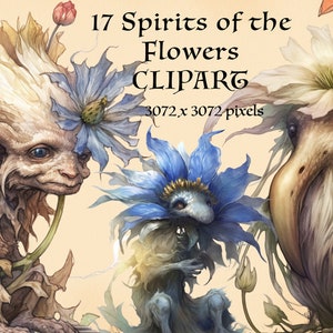 17 種類の花の精霊 PNG。ファンタジー、自然の精霊、元素、妖精。魔法の生き物。クリップアートを今すぐダウンロード。
