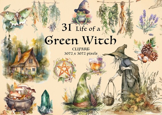 31 Life of a Green Witch PNG.  Witchcraft, Wicca Pagan Clipart. Herbology , garden, magic. Instant download fantasy pagan bundle.