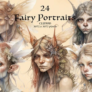 BUNDLE 24 Feen PortraitsPNG. Fantasy, Naturgeist, Fee, Hexenjournal. magisches Zauberbuch. Sofortiger Download Clipart