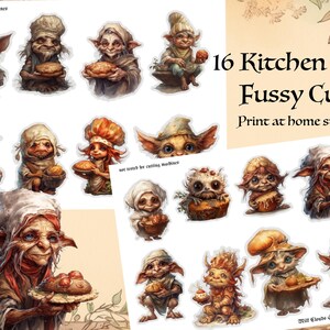 16 magische keukenelfjes kieskeurig. Fantasiestickers thuis JPG. Magische wezens. Huiselfen.  Fairy Junk-dagboek. Directe download