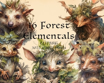 16 Forest Elementals PNG. Faery. Fantasía. Nature Spirit, elemental. Grimoire. Magical creatures. watercolor  Descarga instantánea Clipart.