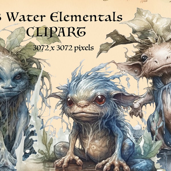 13 Water Elementals PNG. Faery. Fantasía. Nature Spirit, elemental. Grimoire. Magical creatures. watercolor  Descarga instantánea Clipart.