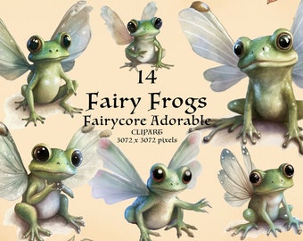 14 Fairy Kikkers PNG. Fairycore-fantasie. Goblincore-fee. Cottage kern. Sprookje. Clipart direct downloaden