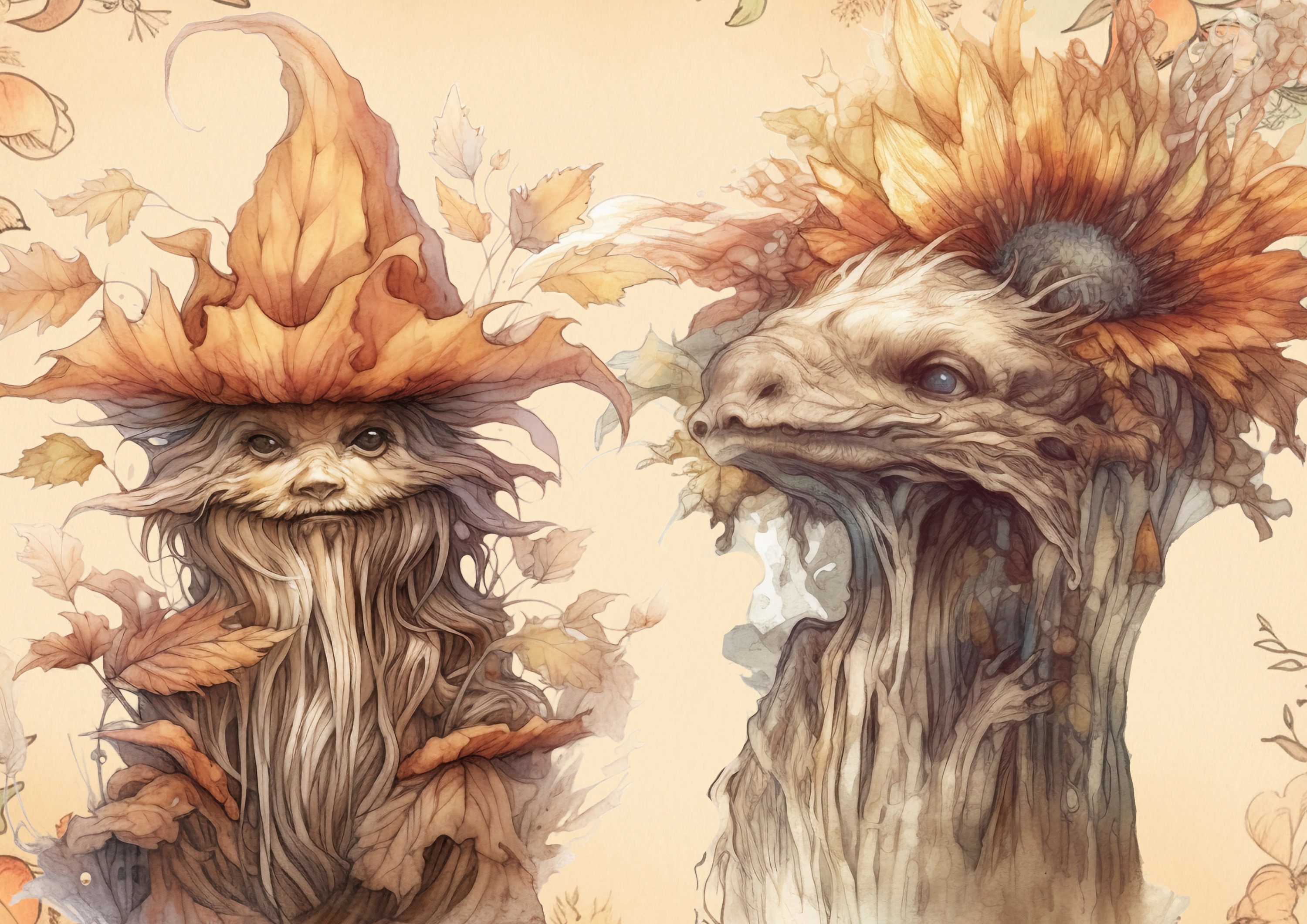 16 Autumn Flowers Spirits PNG. Fantasy Fairy for Fall. Mabon Samhain ...