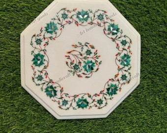 マクラナ大理石コーナーテーブルトップ：花柄の宝石象嵌、ホームデコレーション