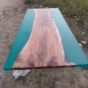 Wooden Epoxy Dining Table Top / Resin Table, Green river table, Epoxy table top, Wooden coffee table, Natural wood Table Top in Epoxy Resin