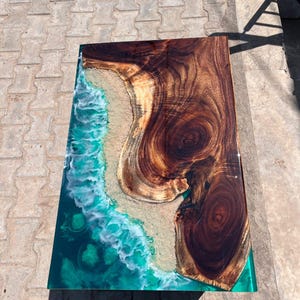Wooden Epoxy Dinning Table, epoxy Home Decor Table Top, Dinner Table Top, Ocean Design Table Top