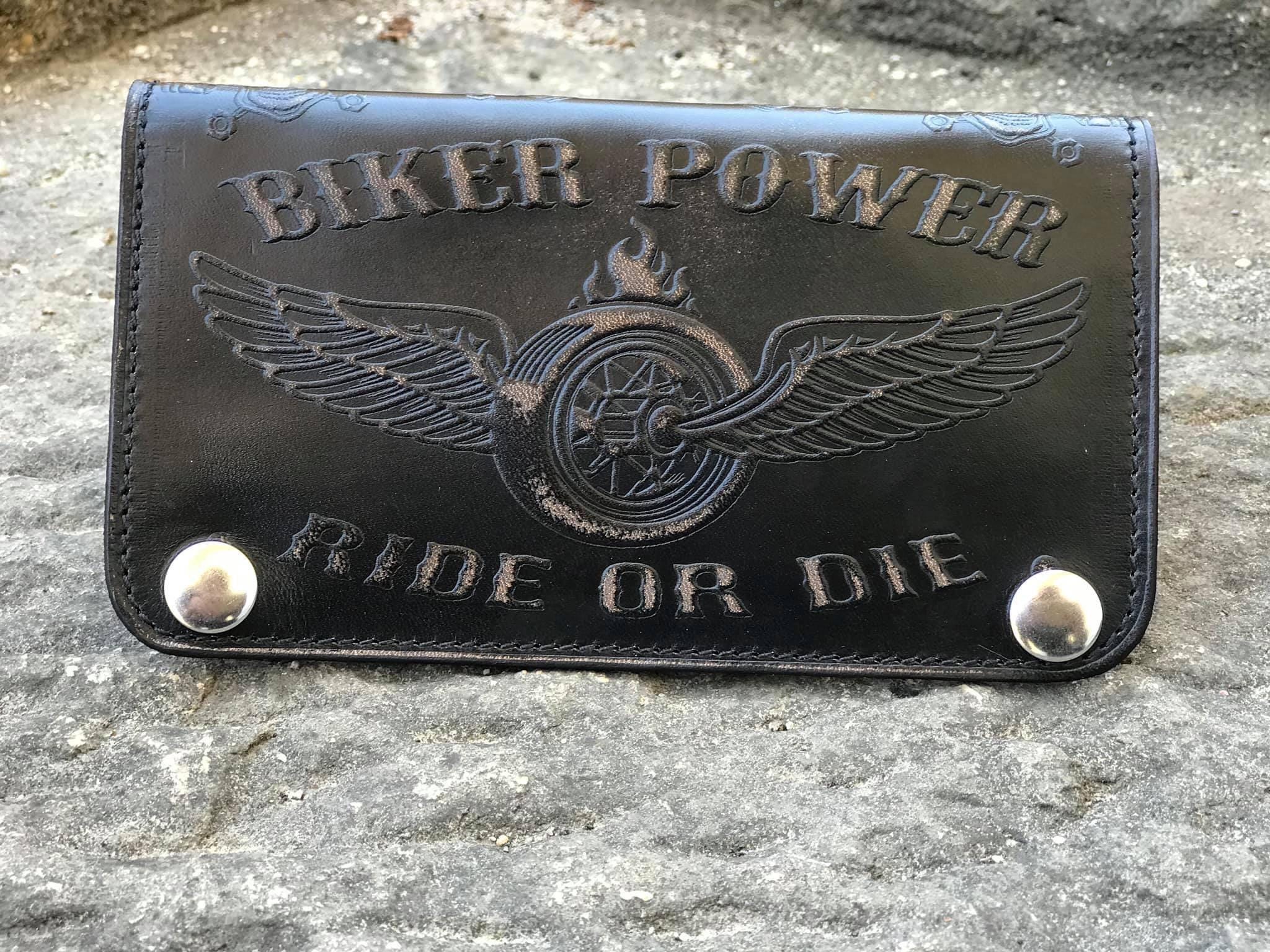 Wallet So Easy Rider Handmade Leather Biker Long Wallet, Biker Power Ride or Die Winged ...