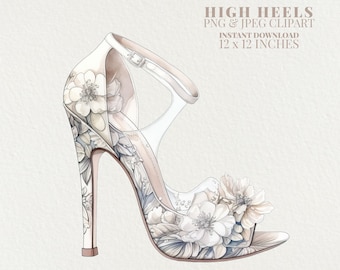 Wedding High Heels Watercolor PNG Commercial Use Clip Art, Pumps Art Clipart PNG, Digital Art Clipart, Bachelorette Invites, Ladies Shoe