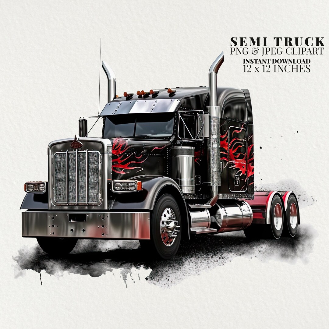 Black Semi Truck Watercolor PNG Commercial Use Clip Art, Truck Rig PNG ...