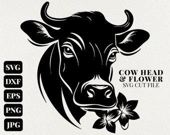 Cow Head SVG Commercial Use Clip Art, Cow With Flowers Svg PNG, Digital Farm Life Svg Clipart, Svg Files For Cricut, Cow Face Svg