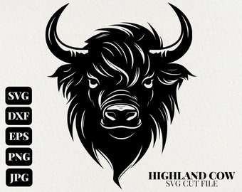 Highland Cow SVG Commercial Use Clip Art, Cow Svg Clipart PNG, Digital Farm Life Svg, POD Allowed, Svg Files For Cricut, Cow Face Svg